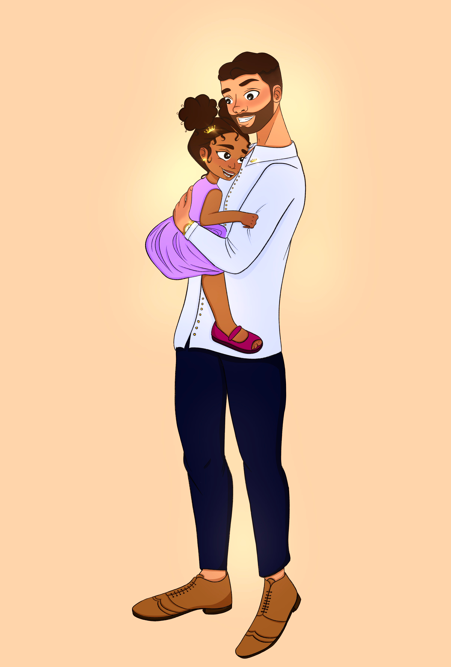 Poster :  Papa et sa fille dans un moment de tendresse - Bicolore type A